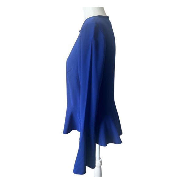 NWT Artelier Nicole Miller Blue Keyhole Crewneck Peplum Blouse Small Reg $245 - Picture 2 of 12